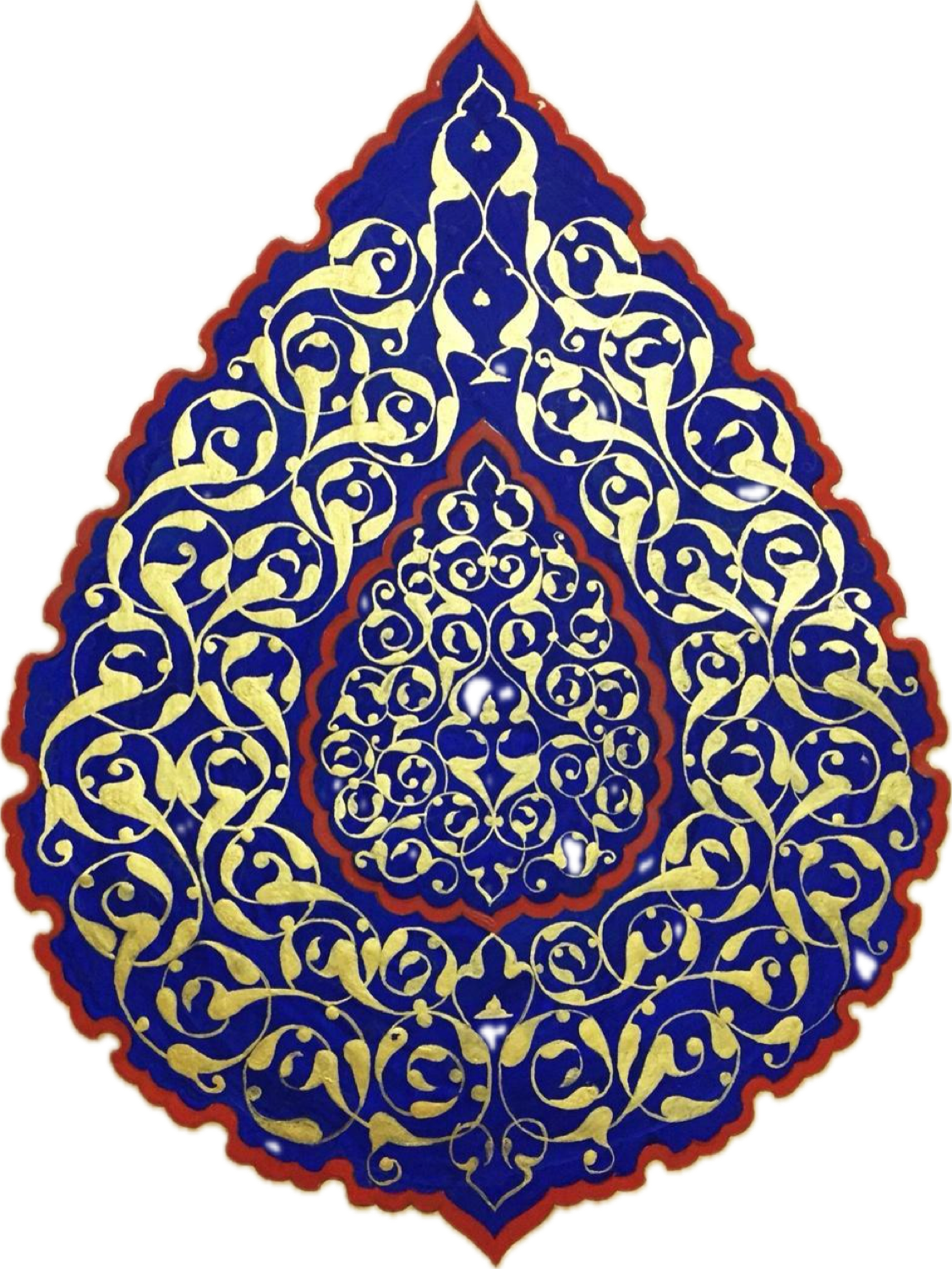 Illuminated tazhib medallion in lapis blue and gold